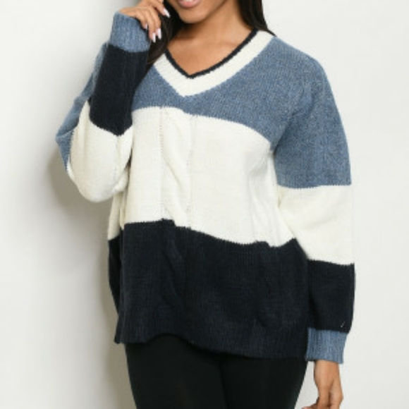 Color Block Cable Knit Oversized Varsity Sweater - Picture 6 of 6